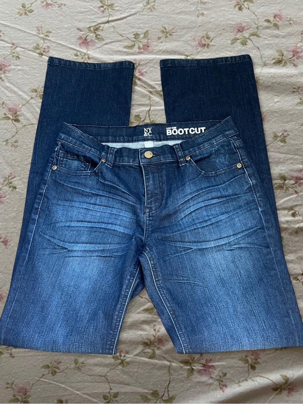 New York & Company Low Rise Bootcut Jeans Dark Blue
